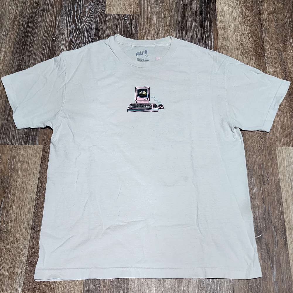 ALAB Computer White Graphic T-Shirt Adult Size Large Skater Short Sleeved T